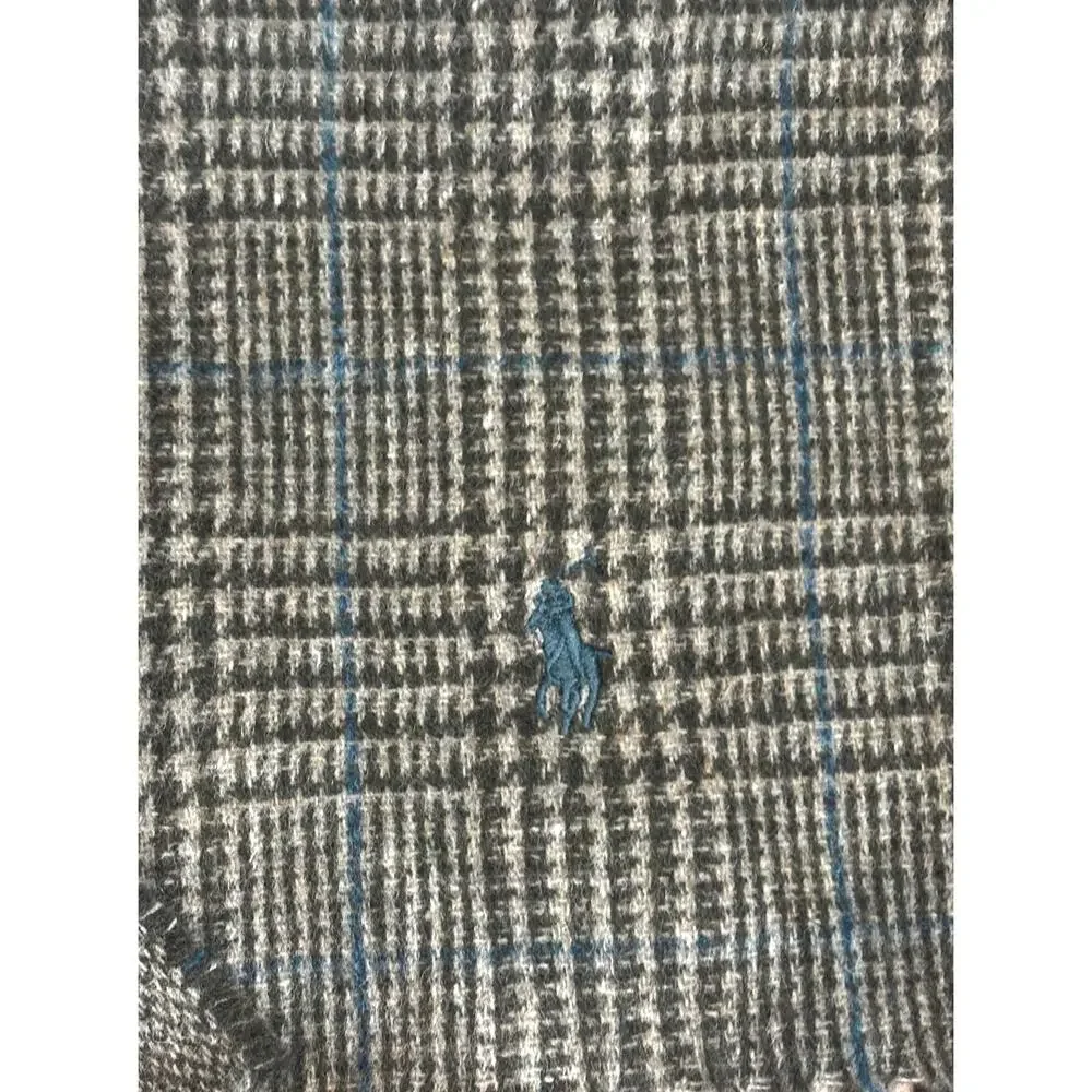 Polo Ralph Lauren Virgin Wool Plaid Scarf Made in Italy Brown Fringe